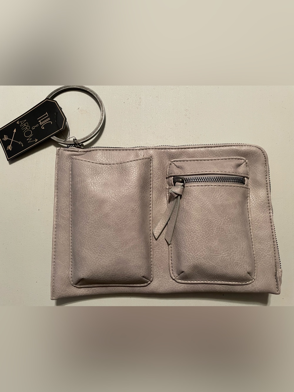 Grey faux leather wristlet clutch NWT Twig & Arrow NWT